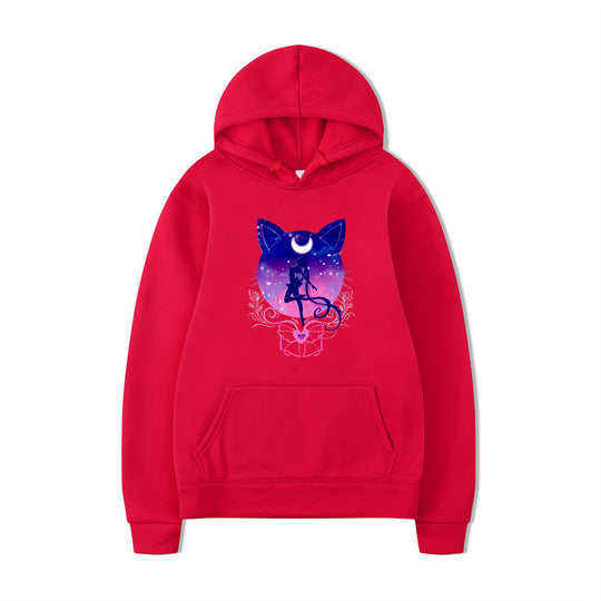 Damen Kapuzenpullover mit künstlerischem Katzenmotiv und bequemer Passform R&B