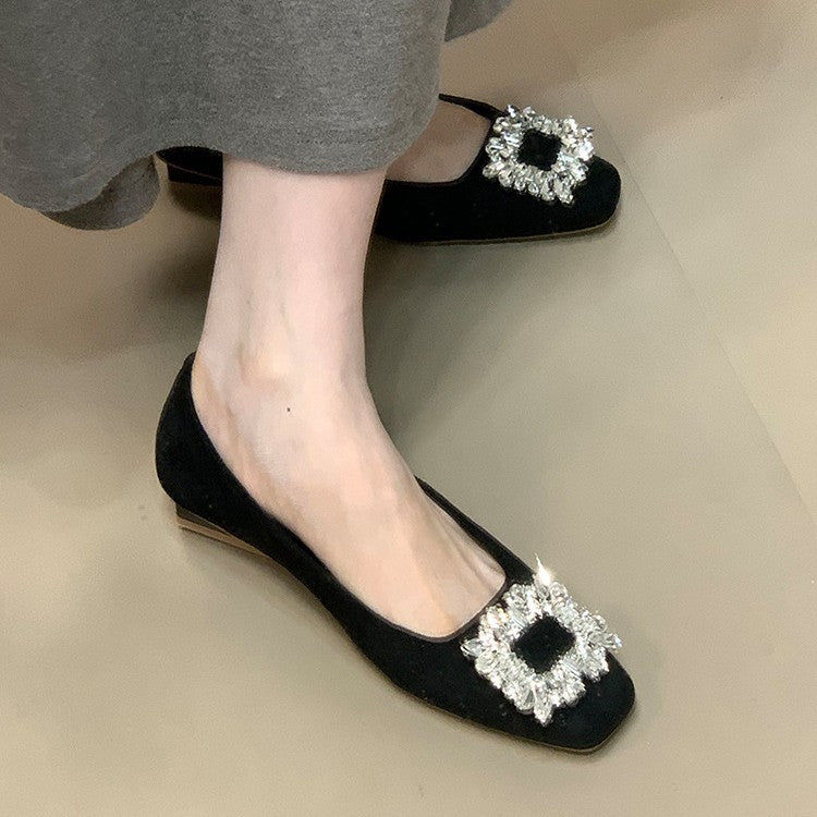 Damen elegante Ballerinas mit funkelndem Strass-Akzent und hochwertiger Oberflächenstruktur R&B