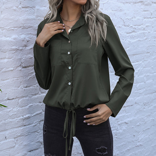 Damen elegante Bluse mit Knopfverschluss und taillierbarem Saum R&B