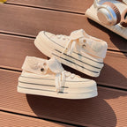 Damen Hochplatform Sneakers mit modischem Stoff-Obermaterial und lockerer Schnürung