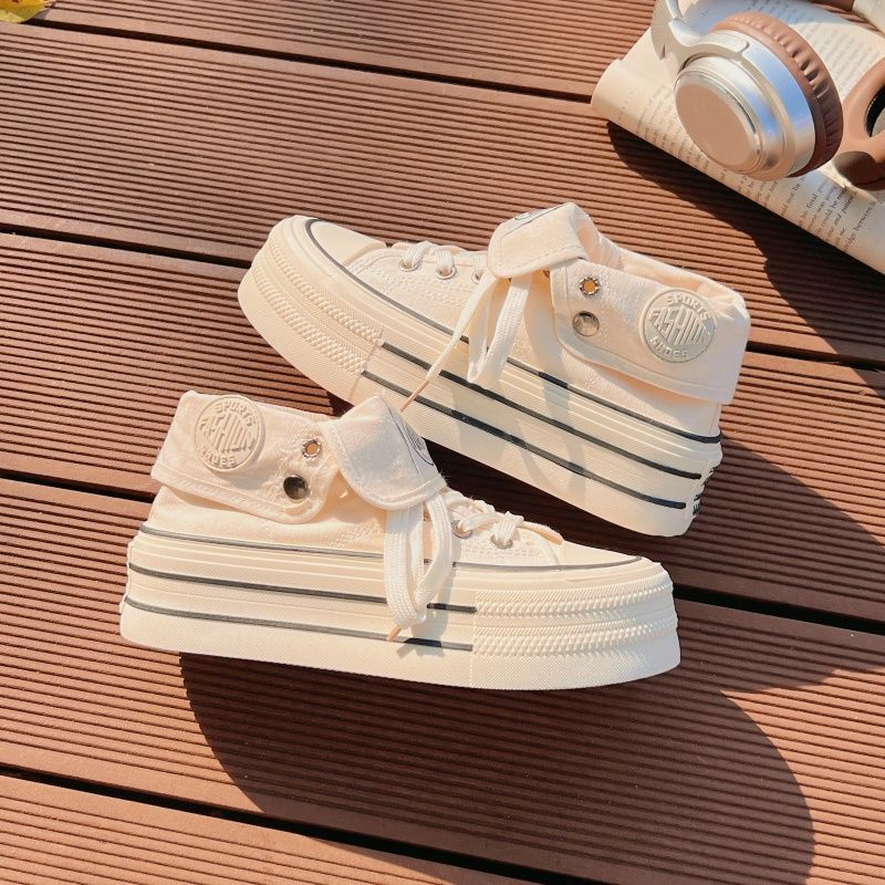 Damen Hochplatform Sneakers mit modischem Stoff-Obermaterial und lockerer Schnürung