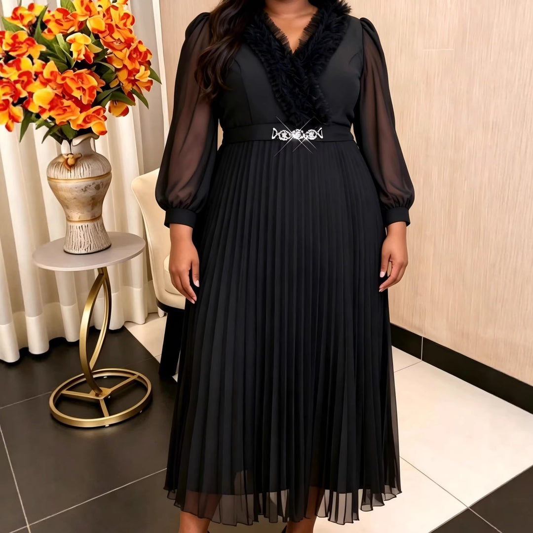 Damen Elegantes plissiertes Midi-Kleid mit Rüschendetails R&B