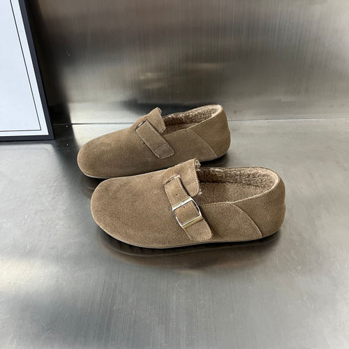 Damen Bequeme und warme Hausschuhe aus hochwertigem Wildleder mit ergonomischem Fußbett R&B