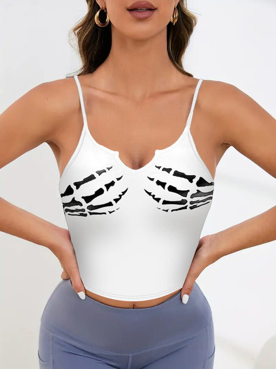 Damen Sportliches Crop-Top mit kreativem Skelett-Design R&B