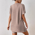 Damen Freizeit-Loungewear-Set mit weichem Kurzarmoberteil und passendem Radlerhosen R&B