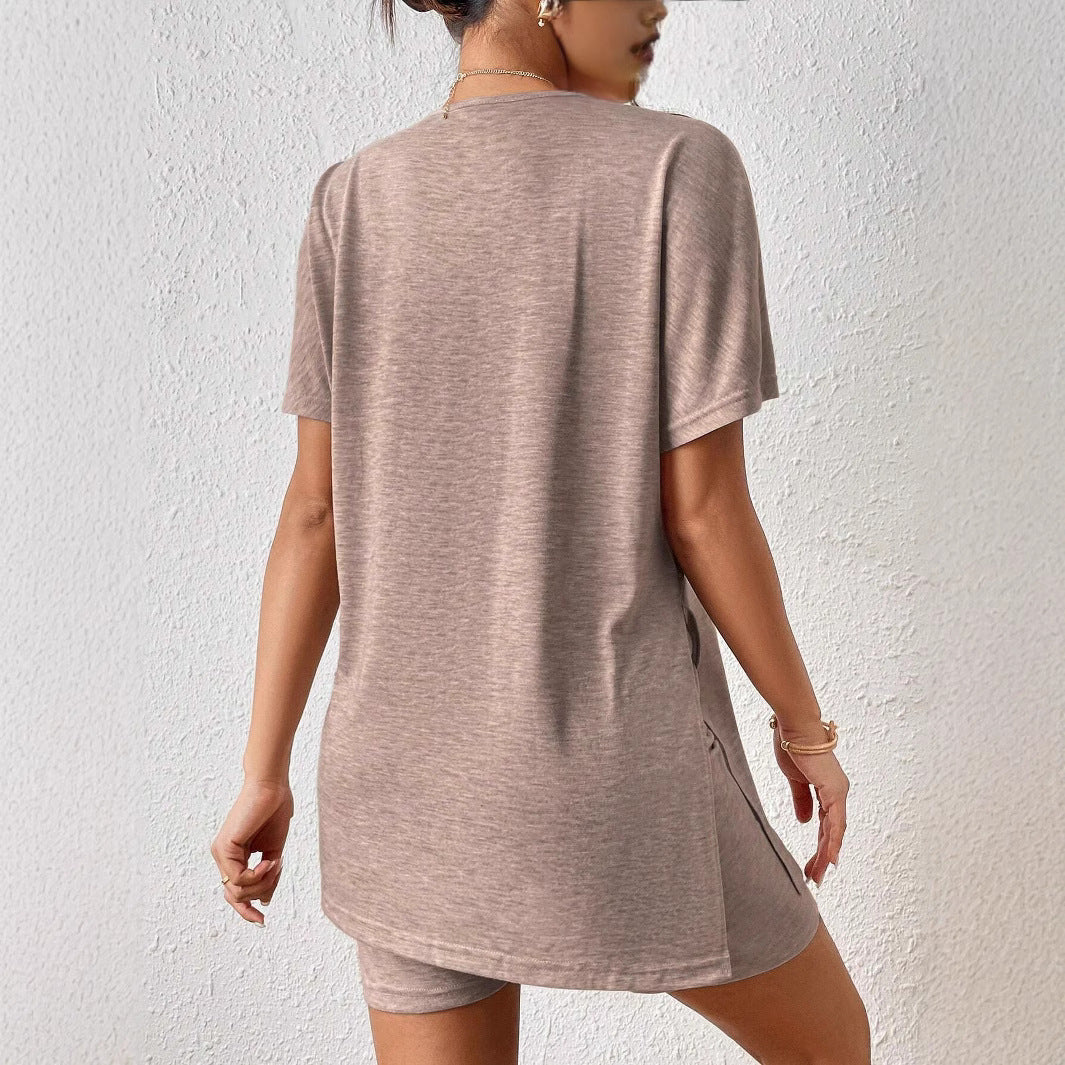Damen Freizeit-Loungewear-Set mit weichem Kurzarmoberteil und passendem Radlerhosen R&B