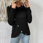 Damen Strickpullover mit asymmetrischem Schnitt und modischem Knopfdesign