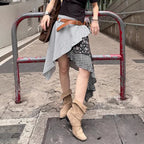 Damen asymmetrischer Rock mit floralen und karierten Mustern R&B