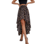 Damen Asymmetrischer Maxi-Rock mit aufregendem Leopardenmuster und Rüschendetails R&B