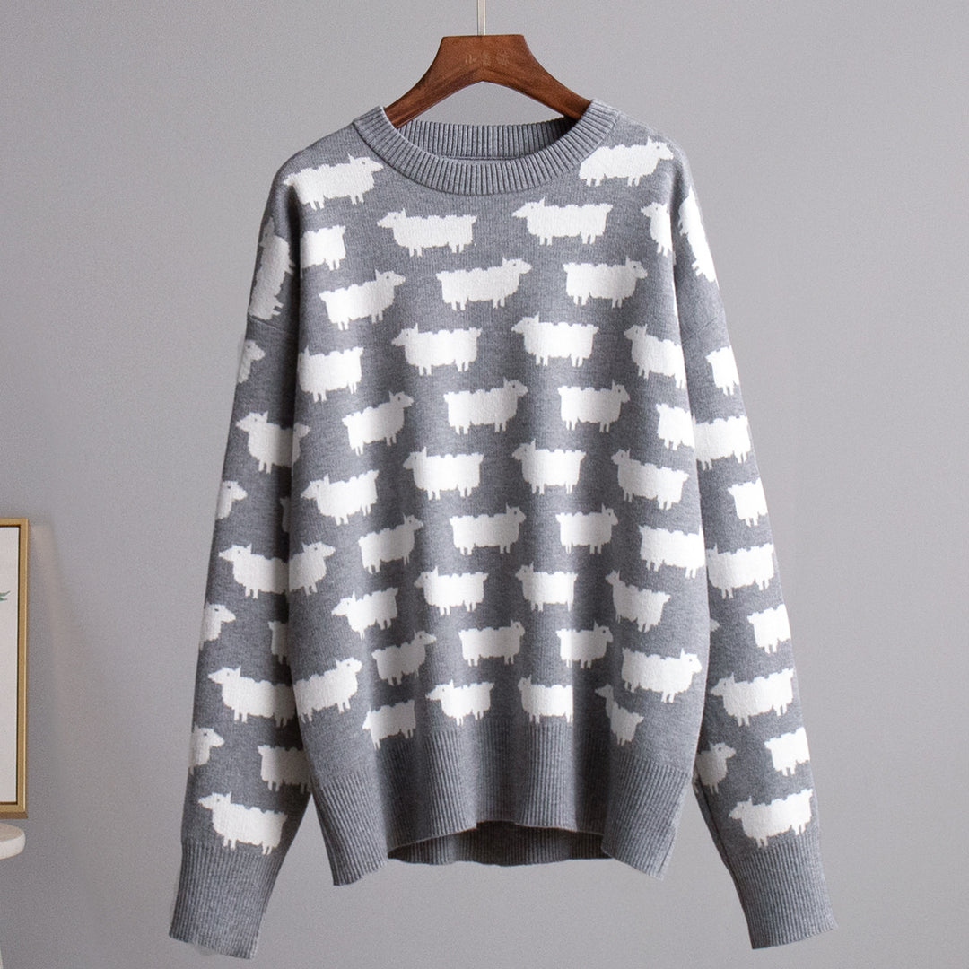 Damen Gemusterter Strickpullover mit Schafmotiven R&B