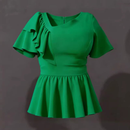 Damen Elegantes Rüschenoberteil mit fließendem Saum R&B