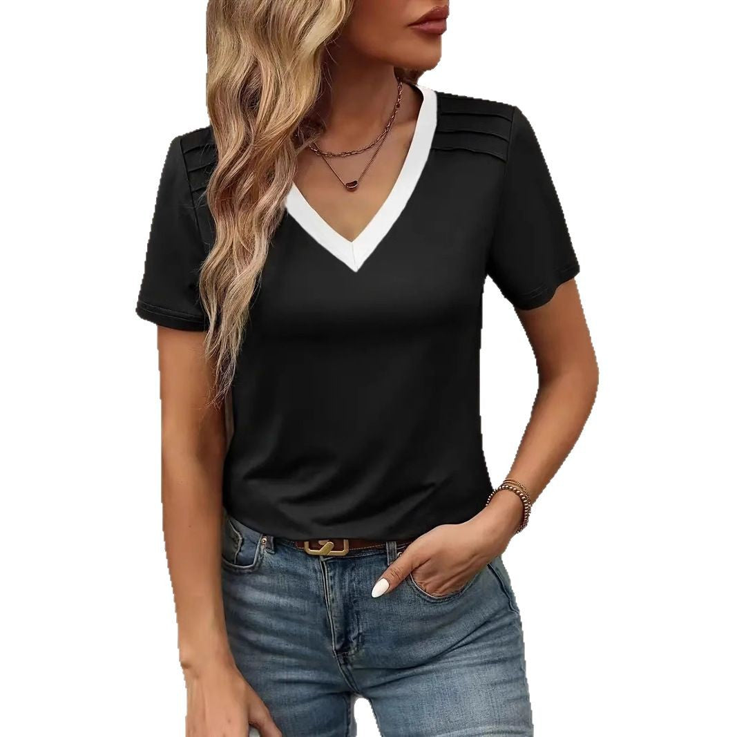 Damen T-Shirt mit modernem V-Ausschnitt und strukturiertem Stoff R&B