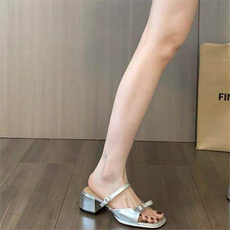 Damen bequeme Mules mit breitem Blockabsatz R&B