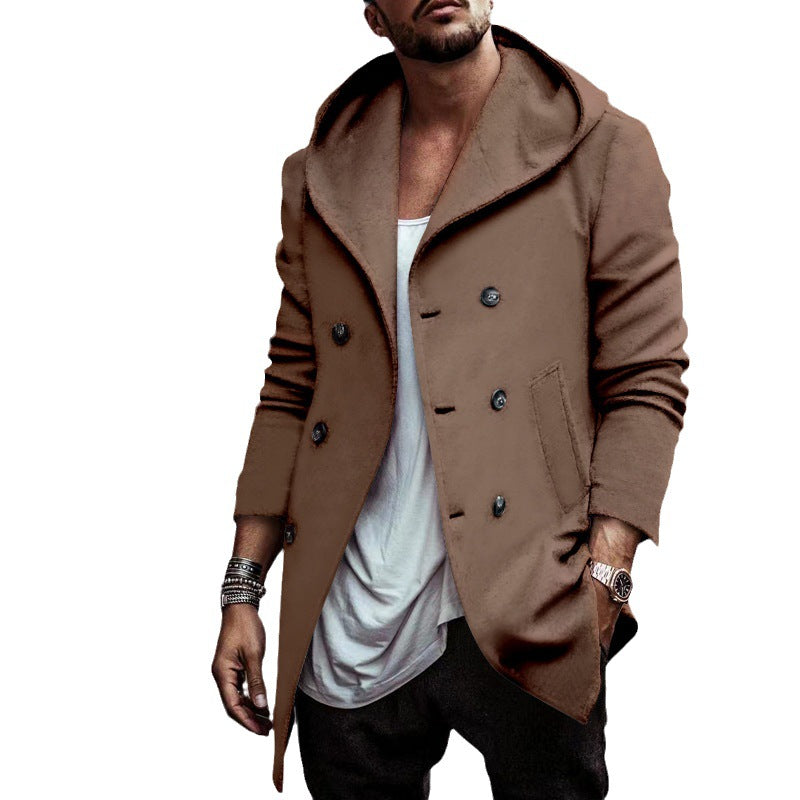 Herren stylischer Hoodie-Mantel mit doppelter Knopfreihe und weitem Kragen R&B