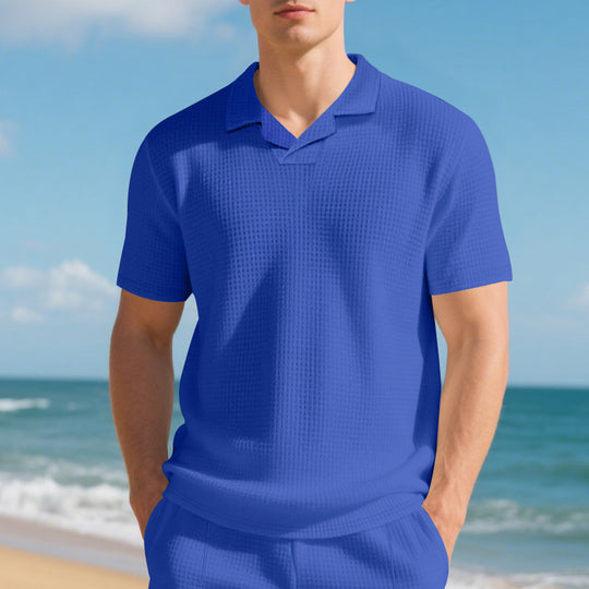Herren Kurzarm Poloshirt mit strukturiertem Design und modernem Stehkragen R&B