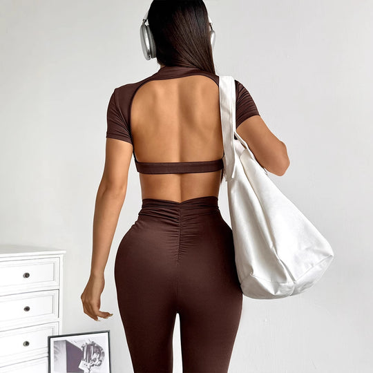 Damen Set aus cropped Oberteil und figurbetonten Leggings R&B