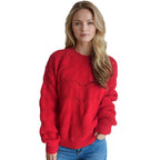 Damen Grobstrickpullover mit romantischem Zopfmuster und weit geschnittenen Ärmeln R&B