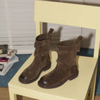 Damen Ankle Boots aus hochwertigem Wildleder mit dekorativem Riemenverschluss