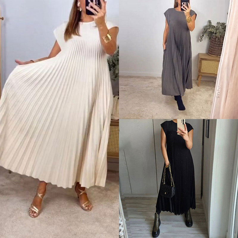 Damen Plissee Maxikleid mit praktischem Taschen und elegantem Schnitt R&B