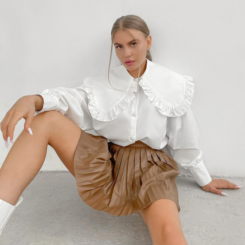 Damen Elegante Bluse mit voluminösen Ärmeln und Rüschensaum R&B