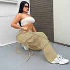 Damen weite Cargo-Hose mit funktionalen Taschen und elastischem Bund R&B