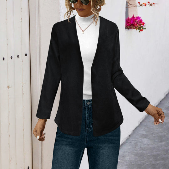 Damen Elegante Longjacke mit weichem Stoff und offenem Schnitt R&B
