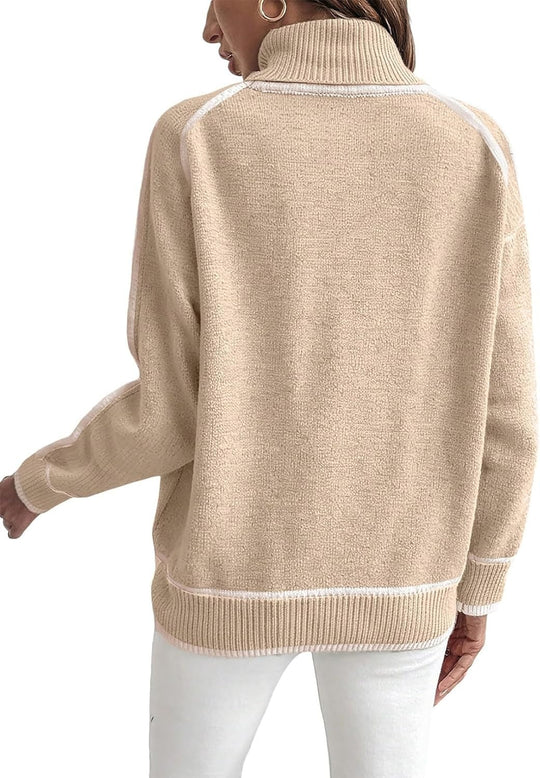 Damen Übergroße Strickpullover mit Stehkragen R&B