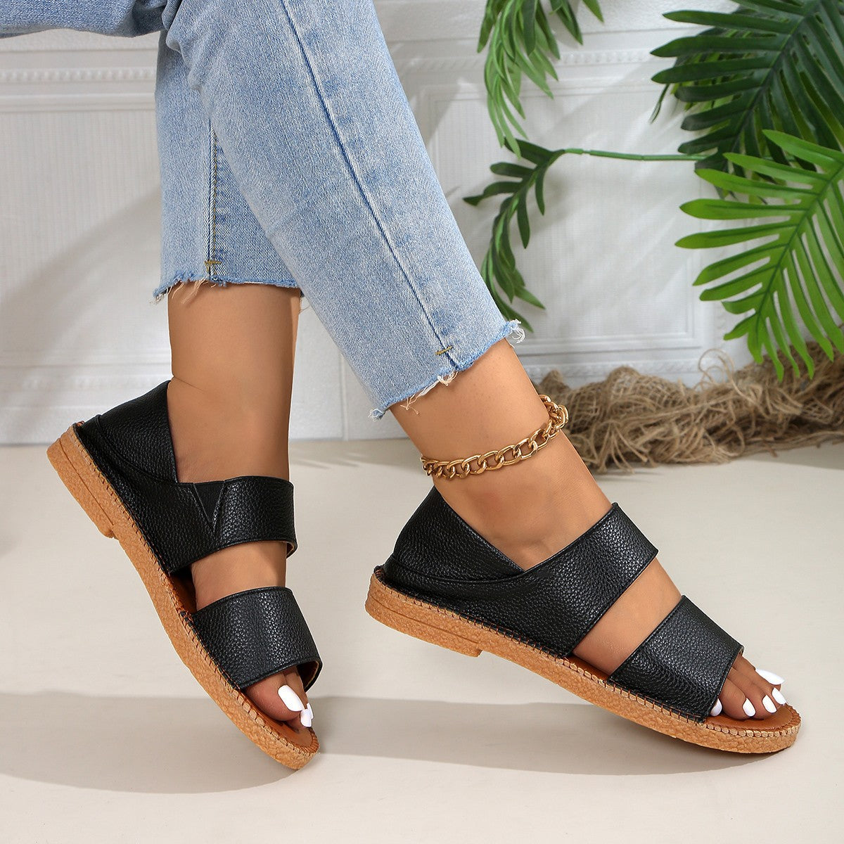 Damen Komfortable Riemensandalen mit doppeltem Klettverschluss R&B