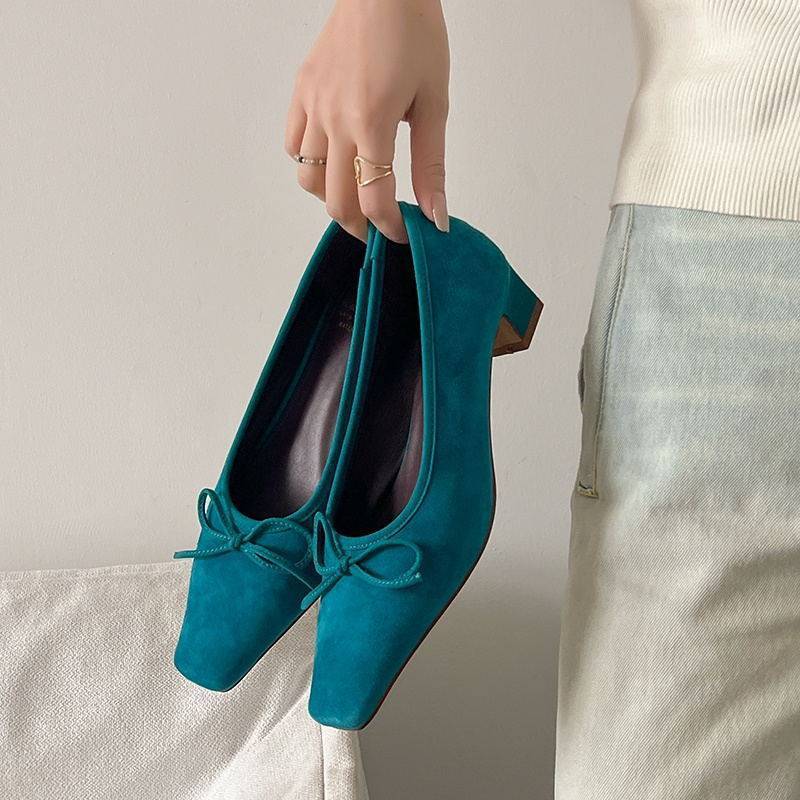 Damen elegante Ballerinas mit feinem Riemen und zarter Schleife R&B