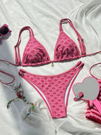 Damen Triangel-Bikini mit exquisitem Muster und verstellbaren Trägern
