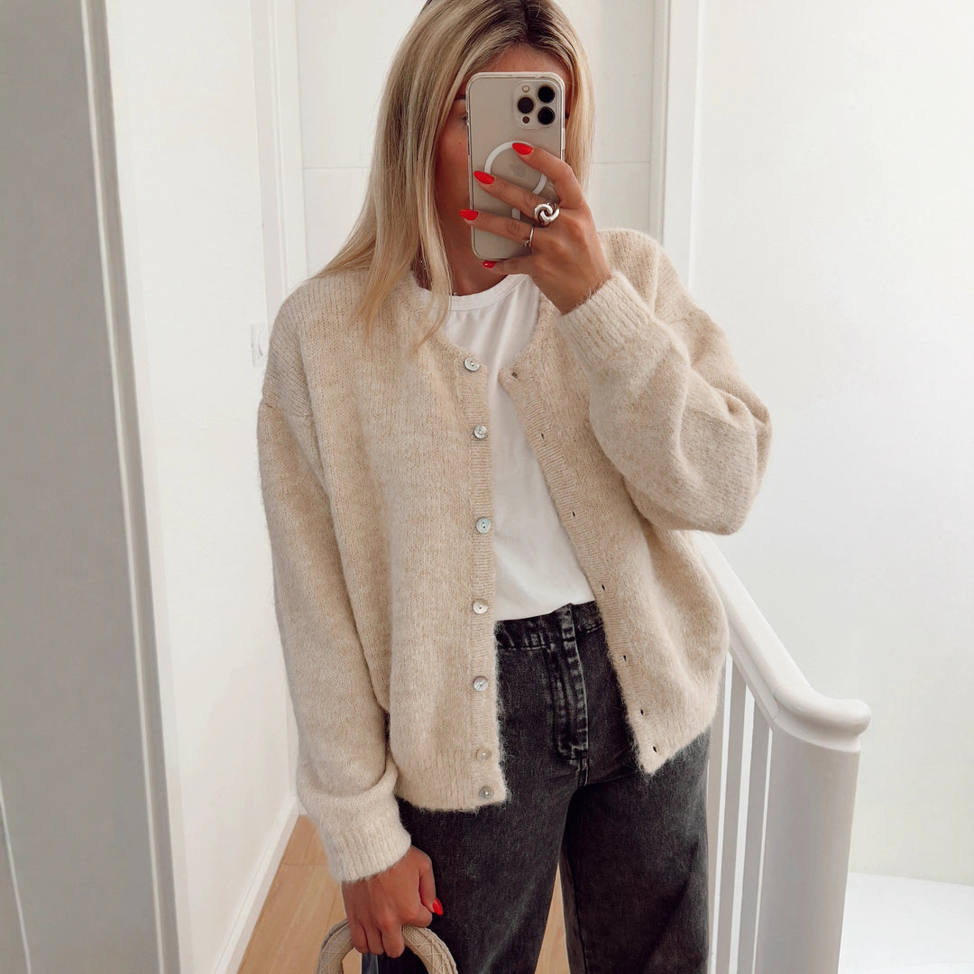 Damen weiche Strickjacke mit eleganter Knopfleiste und lässigem Schnitt R&B