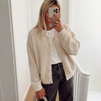 Damen weiche Strickjacke mit eleganter Knopfleiste und lässigem Schnitt R&B