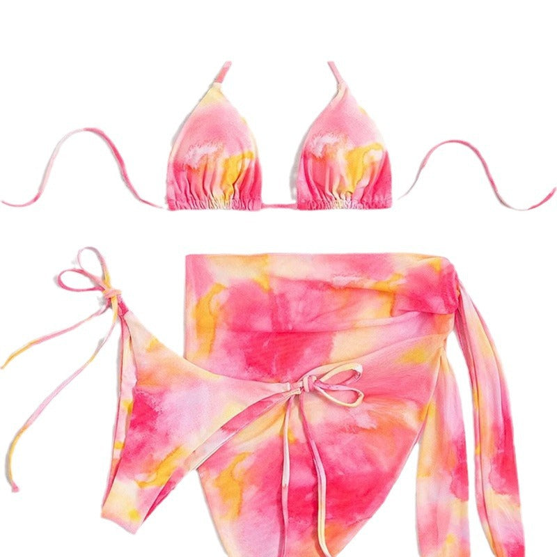 Damen Triangel-Bikini-Set mit floralem Wickelrock und verstellbaren Trägern R&B