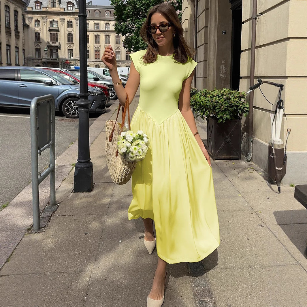 Damen Langes figurumspielendes Sommerkleid mit Längsnaht und elegantem Bund R&B
