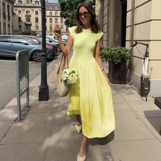 Damen Langes figurumspielendes Sommerkleid mit Längsnaht und elegantem Bund R&B