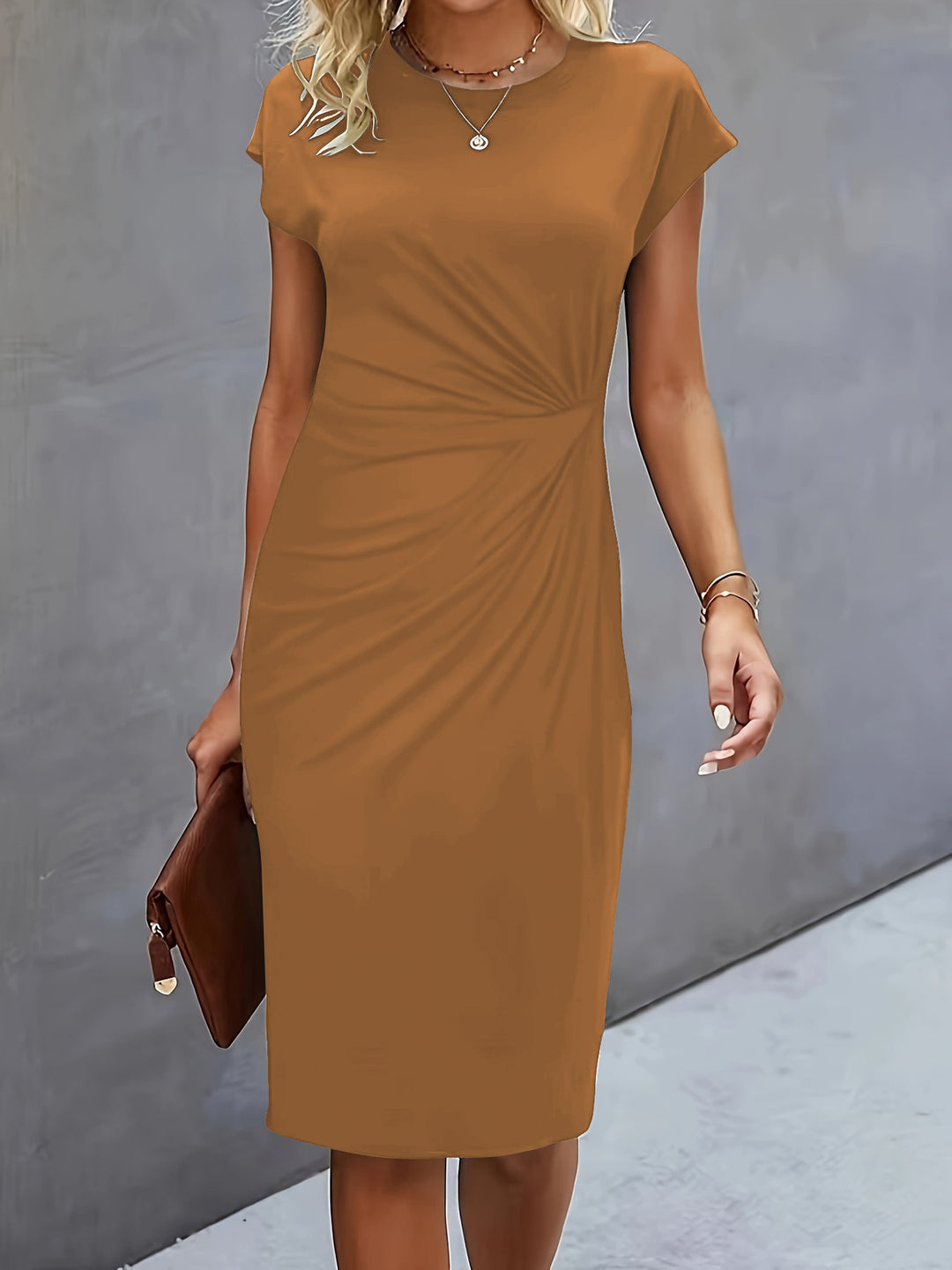 Damen figurbetontes Wickelkleid mit trendigen Drapierungen und klassischem Schnitt R&B