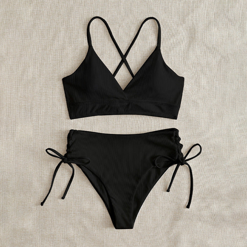 Damen Zweiteiliger Bikini mit verstellbaren Schnürungen und rückseitigem Kreuz-Träger R&B