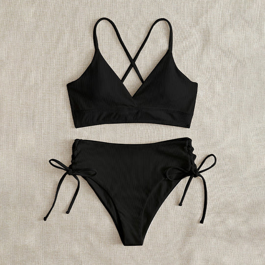 Damen Zweiteiliger Bikini mit verstellbaren Schnürungen und rückseitigem Kreuz-Träger R&B
