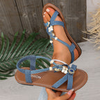 Damen Sandalen mit dekorativen Perlen und modischen Schnürdetails