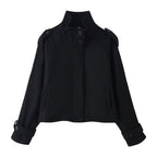 Damen nan kurze Wolljacke mit Stehkragen, Schulterklappen, verdeckter Knopfleiste und verstellbaren Manschetten R&B