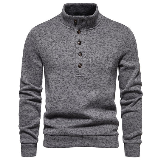 Herren gemütlicher Langarmpullover mit Knopfleiste und Stehkragen R&B