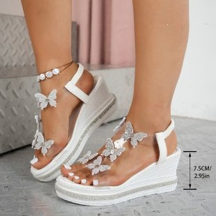 Damen Wedge-Sandalen mit dekorativen Schmetterlings-Details R&B