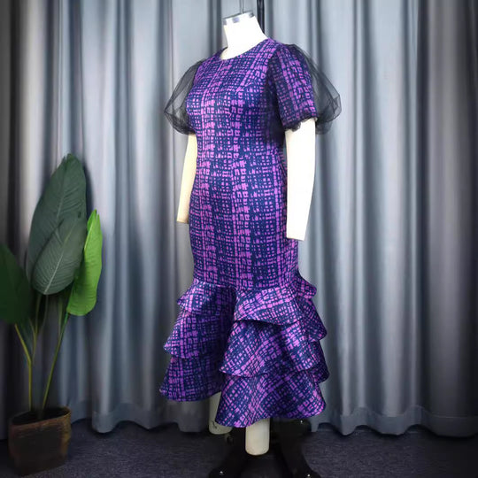 Damen Elegantes Kleid mit voluminösen Tüllärmeln und asymmetrischem Rüschenrock R&B