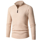 Herren eleganter Pullover mit halb hohem Reißverschluss und Rippstruktur R&B