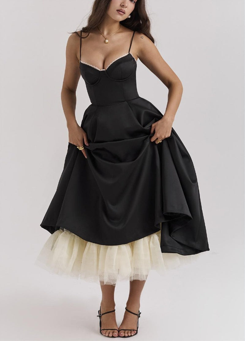 Damen nan Bustierkleid mit geformtem Mieder, weichem Tellerrock, integriertem Tüll-Unterzug und Eingrifftaschen R&B