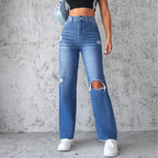 Damen Weit geschnittene Ripped Jeans mit hohem Bund R&B