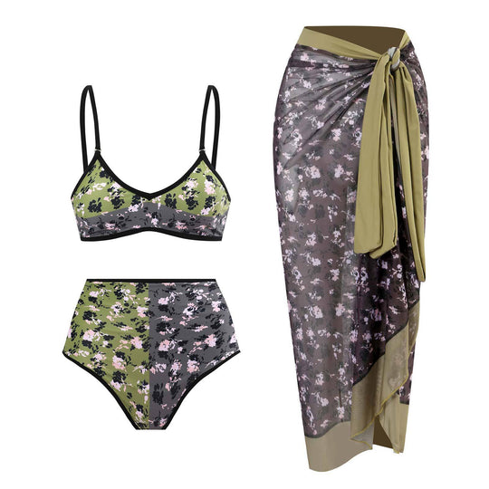 Damen Hochgeschnittener Bikini mit floralem Muster und kontrastierendem Detail R&B