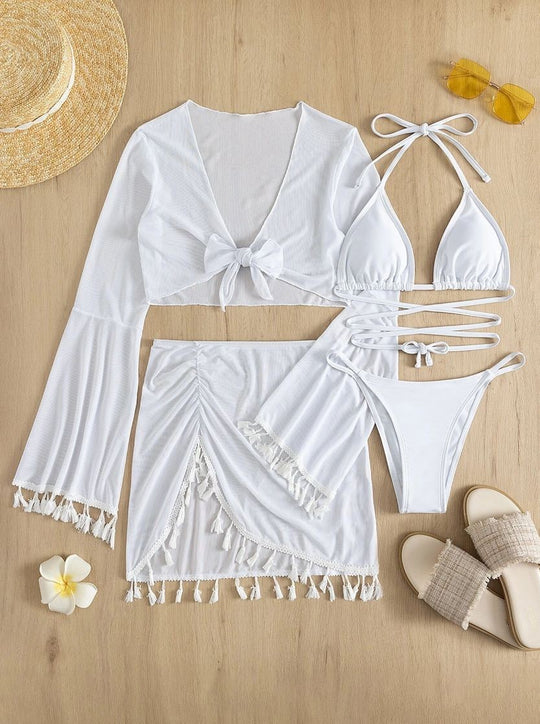 Damen Bikiniset mit elegantem Wickeloberteil und hohem Taillenrock R&B