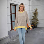 Damen lässiger Pullover mit kontrastierenden Ärmelabschlüssen und einzigartiger Textur R&B