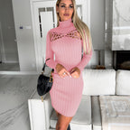 Damen figurbetontes Strickkleid mit Ausschnitt und Langarm R&B